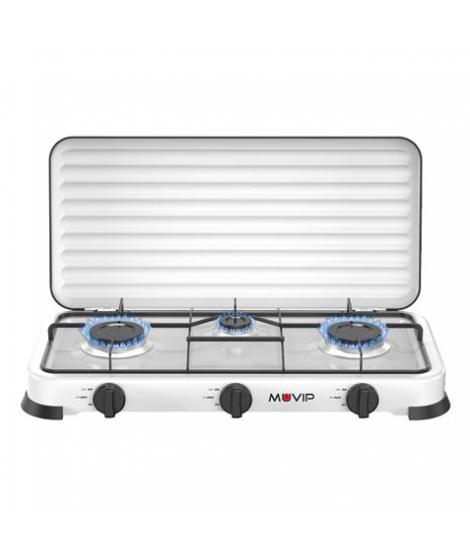 Muvip Vulcano Cocina de Gas con 3 Fuegos - Tapa Protectora - Patas de Goma - Superficie Esmaltada - Quemador Extraible - 57.7x27