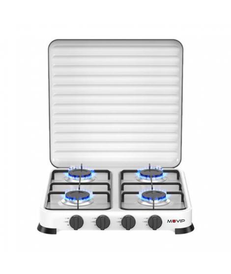 Muvip Vulcano Cocina de Gas con 4 Fuegos - Tapa Protectora - Patas de Goma - Superficie Esmaltada - Quemador Extraible - 47.8x47