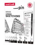 Uni-ball Uni Pin Urban Sketching Pack de 8 Rotuladores Calibrados 0.1, 0.3, 0.5, Brush y CS3 + 1 Portaminas Shalaku S + 4 Tutori