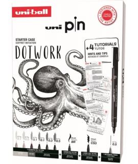 Uni-ball Uni Pin Dotwork Pack de 8 Rotuladores Calibrados 0.1, 0.3, 0.5, Brush y CS3 + 1 Portaminas Shalaku S + 4 Tutoriales + C