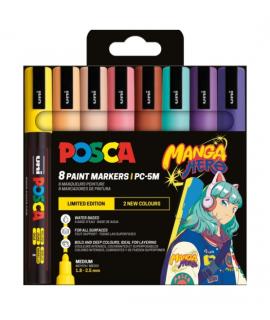 Posca Manga Hero Edicion Limitada Manga Hero PC-5M Pack con 8 Marcadores de Pintura - Punta de Bala 1.8-2.5mm - Tinta Base al Ag