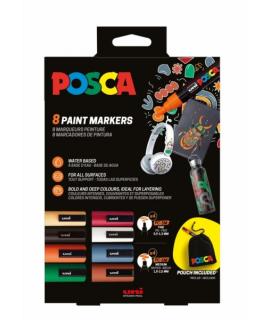Posca Edicion Limitada Pack de 4 Marcadores de Pintura PC5M + 4 Marcadores de Pintura PC3M + Regalo Bolsa de Tela - Punta Redond