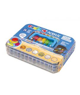 Carioca Acrylic Maleta de Plastico con 24 Marcadores de Pintura Acrilica - Punta Pincel - Tinta a Base de Agua - Alta Cobertura 