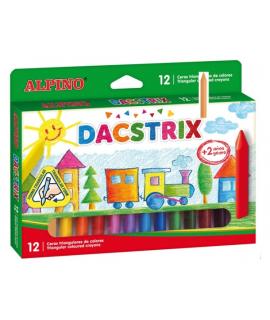 Alpino Dacstrix Pack de 12 Ceras Semiblandas de Colores - Forma Triangular - Mezclables - No Manchan - Colores Surtidos