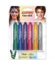 Alpino Fiesta Face Stick Metallic Pack con 6 Barritas de Pintura Facial - Sistema Retractil Giratorio - Se Lava con Agua - Testa