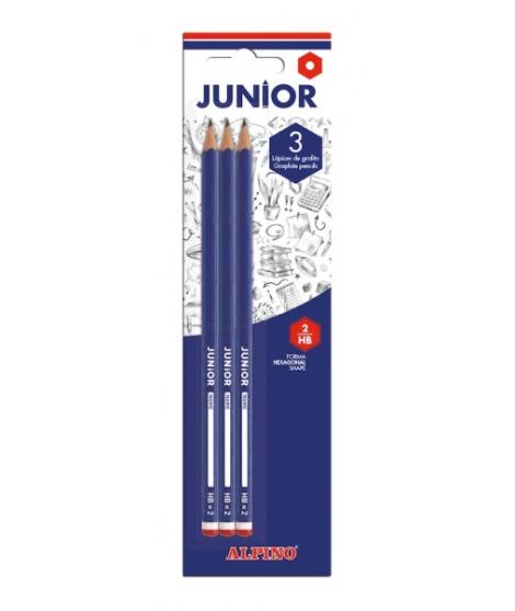 Alpino Junior Blister de 3 Lapices de Grafito HB con Cabecilla - Espacio para el Nombre