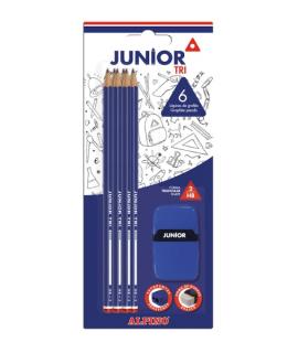 Alpino Junior Tri Blister de 6 Lapices de Grafito HB + Sacapunta con Goma de Borrar - Espacio para el Nombre