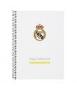 Safta Real Madrid Cuaderno Espiral - Tapas Duras - 80 Hojas A4 con Cuadriculada 4X4mm - Formato Cuarto - 15.5x22x1cm - Color Bla