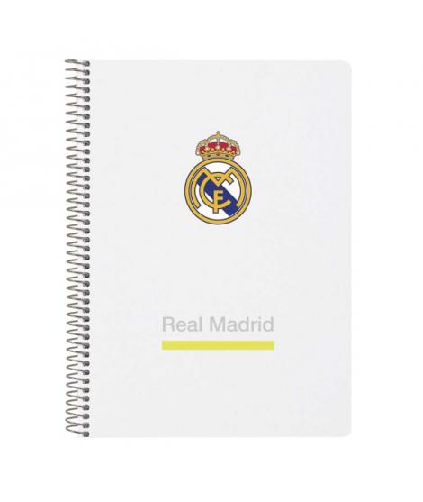 Safta Real Madrid Cuaderno Espiral - Tapas Duras - 80 Hojas A4 con Cuadriculada 4X4mm - Formato Cuarto - 15.5x22x1cm - Color Bla