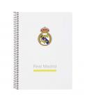 Safta Real Madrid Cuaderno Espiral - Tapas Duras - 80 Hojas A4 con Cuadriculada 4X4mm - Formato Cuarto - 15.5x22x1cm - Color Bla