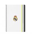 Safta Real Madrid Cuaderno Espiral - Tapas Duras - 80 Hojas A4 con Cuadriculada 4X4mm - Formato Folio - 21.5x31x1cm - Color Blan