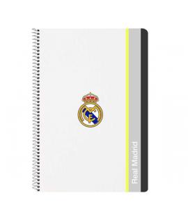 Safta Real Madrid Cuaderno Espiral - Tapas Duras - 80 Hojas A4 con Cuadriculada 4X4mm - Formato Folio - 21.5x31x1cm - Color Blan