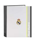 Safta Real Madrid Carpeta de 4 Anillas - Tapas Duras Forradas - Lomo de 60mm - Formato Folio - 27x33x6cm - Color Blanco y Negro