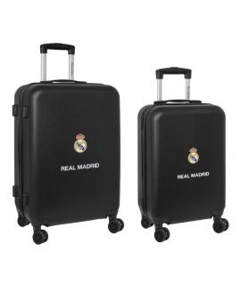 Safta Real Madrid Pack de 2 Maletas Trolley de 20" y 24" Rigidas - Candado - Asa Telescopica de PVC con Goma - 4 Ruedas 360º - 4