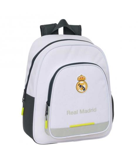 Safta Real Madrid Mochila Infantil de 10L - Adaptable a Carro - 2 Compartimentos - Portabotellas - 28x34x10cm - Color Blanco y N