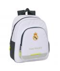 Safta Real Madrid Mochila Infantil de 10L - Adaptable a Carro - 2 Compartimentos - Portabotellas - 28x34x10cm - Color Blanco y N