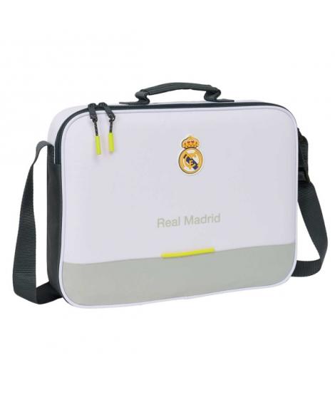 Safta Real Madrid Maletin con Cremallera de 6L - Bandolera Ajustable - Asa de Mano Forrada - Fondo Semirigido Extraible - 38x28x