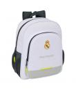 Safta Real Madrid Mochila Infantil de 15L - Adaptable a Carro - 2 Compartimentos - Portabotellas - 32x38x12cm - Color Blanco y N