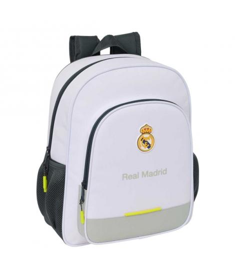 Safta Real Madrid Mochila Infantil de 15L - Adaptable a Carro - 2 Compartimentos - Portabotellas - 32x38x12cm - Color Blanco y N