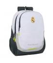 Safta Real Madrid Mochila Escolar de 23L - Adaptable a Carro - 2 Compartimentos - Portabotellas - 32x44x16cm - Color Blanco y Ne