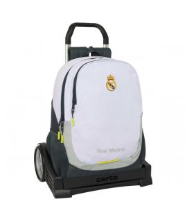Safta Real Madrid Mochila de 22.5L con Carro Evolution Integrado - Portabotellas - Extraible para Limpieza - Carro de PP, Acero 