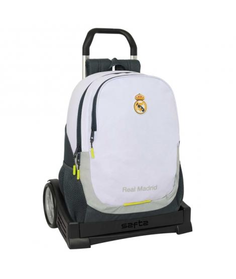 Safta Real Madrid Mochila de 22.5L con Carro Evolution Integrado - Portabotellas - Extraible para Limpieza - Carro de PP, Acero 