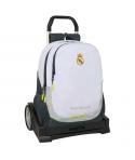 Safta Real Madrid Mochila de 22.5L con Carro Evolution Integrado - Portabotellas - Extraible para Limpieza - Carro de PP, Acero 