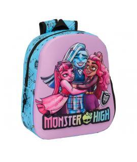 Safta Monster High Mochila 3D de 8.64L - Portabotellas - Tarjeta de Identificacion Personal - Hombreras Acolchadas - 27x33x10cm 