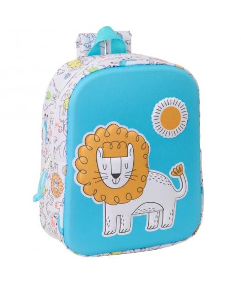 Safta Lion Mochila Guarderia 3D de 6L - Asa de Mano Superior - Asas Regulables y Acolchadas - Cierre de Cremallera - 22x27x10cm 