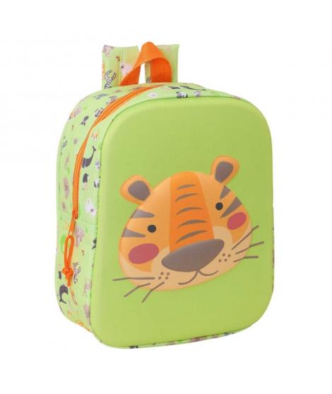 Safta Tiger Mochila Guarderia 3D de 6L - Asa de Mano Superior - Asas Regulables y Acolchadas - Cierre de Cremallera - 22x27x10cm