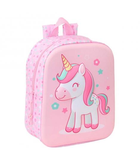 Safta Unicorn Mochila Guarderia 3D de 6L - Asa de Mano Superior - Asas Regulables y Acolchadas - Cierre de Cremallera - 22x27x10