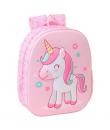 Safta Unicorn Mochila 3D de 8.64L - Portabotellas - Tarjeta de Identificacion Personal - Hombreras Acolchadas - 27x33x10cm - Col