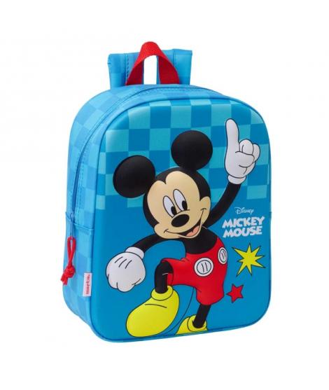 Safta Mickey Mouse Mochila Guarderia 3D de 6L - Asa de Mano Superior - Asas Regulables y Acolchadas - Cierre de Cremallera - 22x