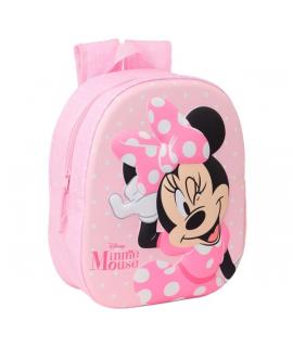 Safta Minnie Mouse Mochila 3D de 8.64L - Portabotellas - Tarjeta de Identificacion Personal - Hombreras Acolchadas - 27x33x10cm 