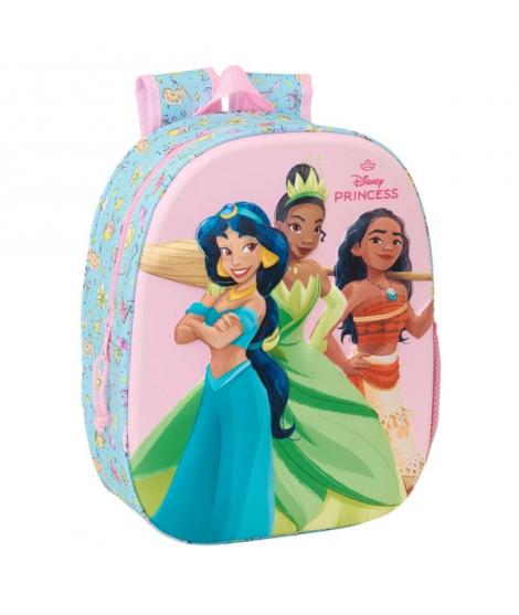 Safta Princesas Disney Mochila 3D de 8.64L - Portabotellas - Tarjeta de Identificacion Personal - Hombreras Acolchadas - 27x33x1