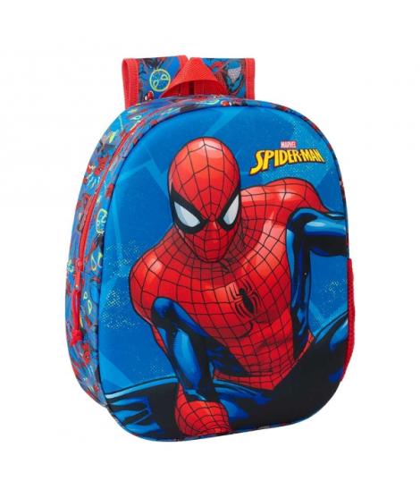 Safta Spider-Man Mochila 3D de 8.64L - Portabotellas - Tarjeta de Identificacion Personal - Hombreras Acolchadas - 27x33x10cm - 