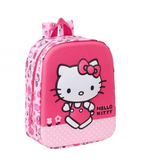 Safta Hello Kitty Mochila Guarderia 3D de 6L - Asa de Mano Superior - Asas Regulables y Acolchadas - Cierre de Cremallera - 22x2