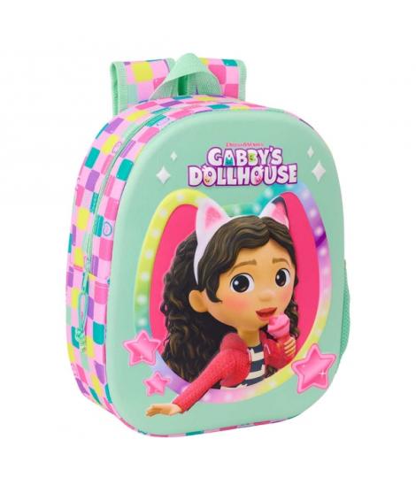 Safta Gabby'S Dollhouse Mochila 3D de 8.64L - Portabotellas - Tarjeta de Identificacion Personal - Hombreras Acolchadas - 27x33x
