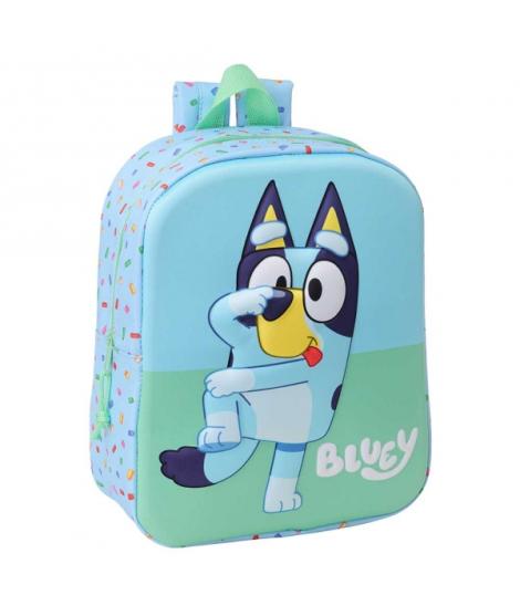 Safta Bluey Mochila Guarderia 3D de 6L - Asa de Mano Superior - Asas Regulables y Acolchadas - Cierre de Cremallera - 22x27x10cm