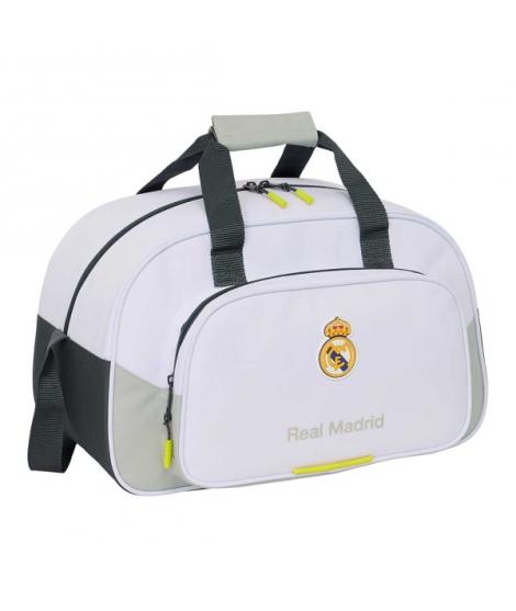 Safta Real Madrid Bolsa Deporte - Bandolera de 22L Ajustable - Tacos en la Base - Fondo Semirigido - 40x24x23cm - Color Blanco y