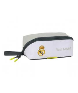 Safta Real Madrid Estuche Portatodo de 2.2L - Asa de Mano - Cremallera Diagonal - 20x8x8cm - Color Blanco y Negro