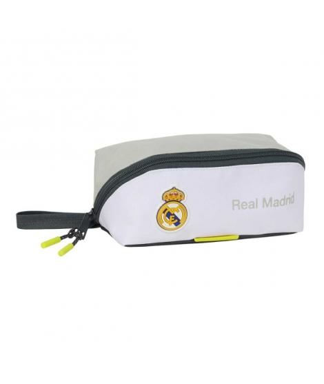 Safta Real Madrid Estuche Portatodo de 2.2L - Asa de Mano - Cremallera Diagonal - 20x8x8cm - Color Blanco y Negro