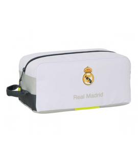 Safta Real Madrid Zapatillero de 9L - Asa de Mano - Cierre de Cremallera - 34x15x18cm - Color Blanco y Negro