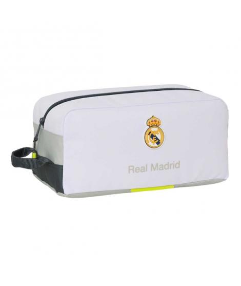 Safta Real Madrid Zapatillero de 9L - Asa de Mano - Cierre de Cremallera - 34x15x18cm - Color Blanco y Negro