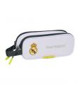 Safta Real Madrid Estuche Portatodo de 1L - 2 Compartimentos - Cierre de Cremallera - Asa de Mano - 21x8x6cm - Color Blanco y Ne