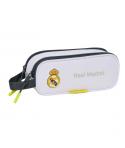 Safta Real Madrid Estuche Portatodo de 1L - 2 Compartimentos - Cierre de Cremallera - Asa de Mano - 21x8x6cm - Color Blanco y Ne