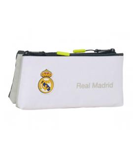 Safta Real Madrid Portatodo de 2L - 2 Compartimentos - Cierre de Cremallera - 22x10x8cm - Color Blanco y Negro