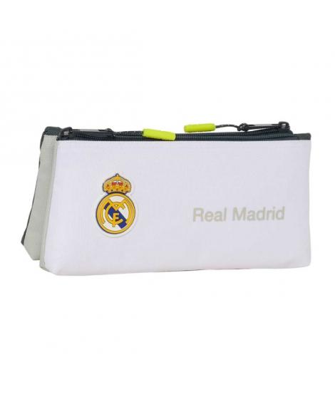 Safta Real Madrid Portatodo de 2L - 2 Compartimentos - Cierre de Cremallera - 22x10x8cm - Color Blanco y Negro