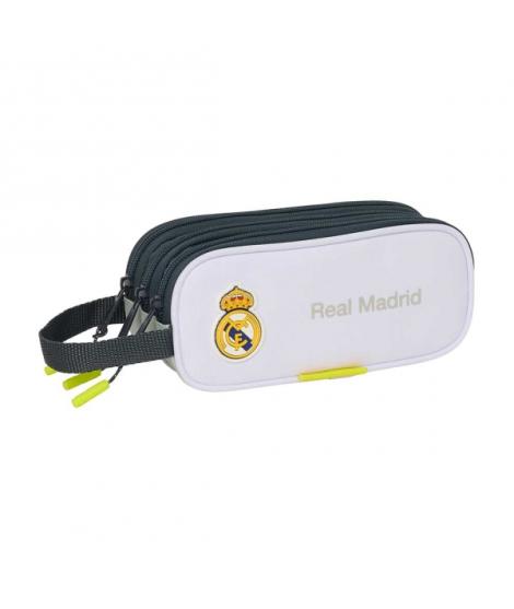 Safta Real Madrid Estuche Portatodo de 1.25L - 3 Compartimentos - Asa de Mano - Cierre de Cremallera - 21x8.5x7cm - Color Blanco