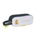 Safta Real Madrid Estuche Portatodo de 1.25L - 3 Compartimentos - Asa de Mano - Cierre de Cremallera - 21x8.5x7cm - Color Blanco